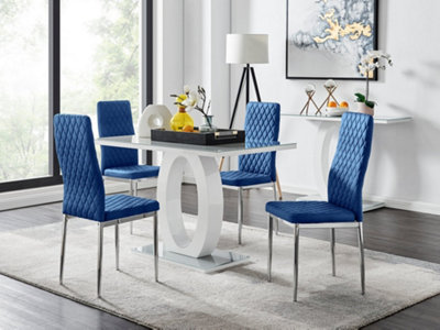 Furniturebox UK Giovani 4 Grey Dining Table & 4 Navy Velvet Milan Chairs