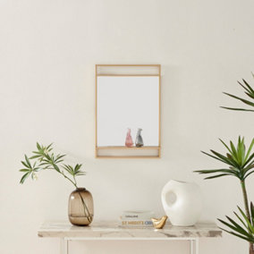 Furniturebox UK Harlow Rectangular Gold Metal Wall Mirror With Shelf