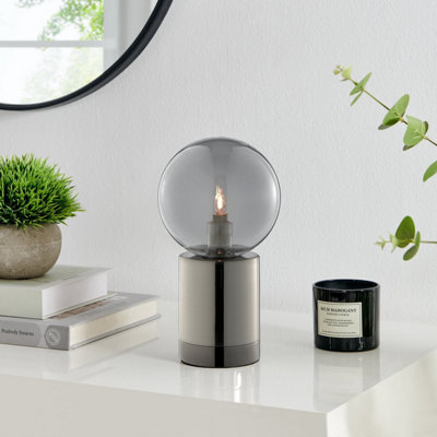 Furniturebox UK Hattie Industrial Smoked Glass and Silver Table Desk Lamp