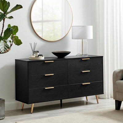 Furniturebox UK Ivala Black & Copper Effect Chest of 6 Drawers