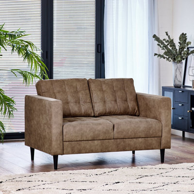 Furniturebox UK Jolene Brown Faux Leather 2 Seater Sofa