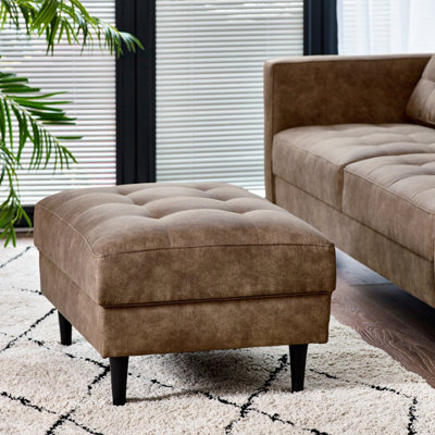 Brown faux leather footstool discount