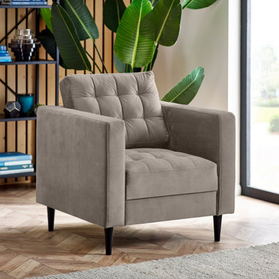 Furniturebox UK Jolene Mink Light Grey Velvet Armchair