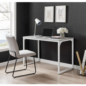 Furniturebox UK Kendrick Grey Marble Effect Desk 120cm for Home Working Study Gaming Office Desk. Elegant White Leg Melamine Desk