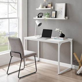 Furniturebox UK Kendrick Minimalist White Desk 120cm for Home Working Study Gaming Office Desk. Elegant White Leg Melamine Desk