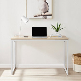 Furniturebox UK Kendrick Oak Effect Desk 120cm for Home Working Study Gaming Office Desk. Elegant White Leg Melamine Desk