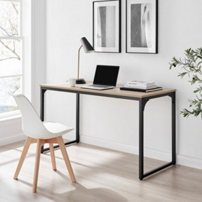 Furniturebox UK Kendrick Oak Effect Desk 140cm for Home Working Study Gaming Office Desk. Elegant Black Leg Melamine Desk