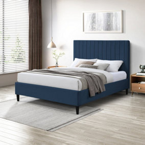 Furniturebox UK King Size Bed - 'Aster' Upholstered Blue Velvet Kingsize Bed Frame Only (No Mattress) - Modern Bedroom Furniture