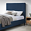 Furniturebox UK King Size Bed - 'Aster' Upholstered Blue Velvet Kingsize Bed Frame Only (No Mattress) - Modern Bedroom Furniture