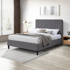 Furniturebox UK King Size Bed - 'Aster' Upholstered Grey Velvet Kingsize Bed Frame Only (No Mattress) - Modern Bedroom Furniture