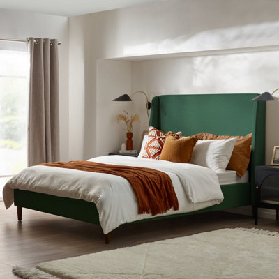 Furniturebox UK King Size Bed - 'Hana' Upholstered Green Kingsize Bed Frame Only (No Mattress) - 100% Recycled Eco Fabric