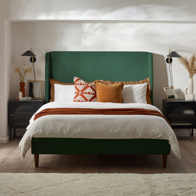 Furniturebox UK King Size Bed - 'Hana' Upholstered Green Kingsize Bed Frame Only (No Mattress) - 100% Recycled Eco Fabric