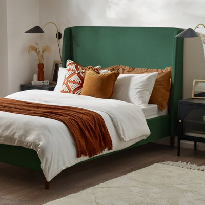Furniturebox UK King Size Bed - 'Hana' Upholstered Green Kingsize Bed Frame Only (No Mattress) - 100% Recycled Eco Fabric