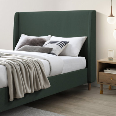 Furniturebox UK King Size Bed - 'Hana' Upholstered Green Kingsize Bed Frame Only (No Mattress) - 100% Recycled Eco Fabric