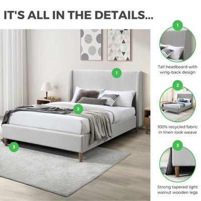 Furniturebox UK King Size Bed - 'Hana' Upholstered Green Kingsize Bed Frame Only (No Mattress) - 100% Recycled Eco Fabric
