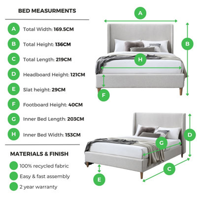 Furniturebox UK King Size Bed - 'Hana' Upholstered Green Kingsize Bed Frame Only (No Mattress) - 100% Recycled Eco Fabric