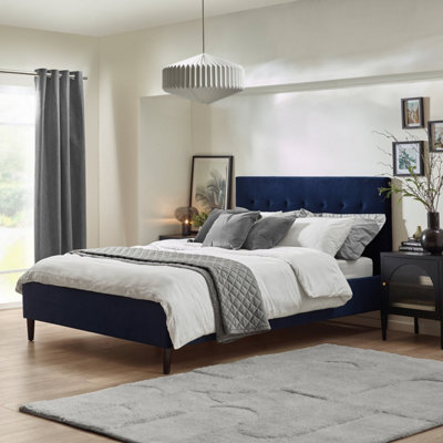 Furniturebox UK King Size Bed - 'Lotus' Upholstered Blue Velvet ...