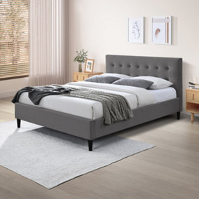 Furniturebox UK King Size Bed - 'Lotus' Upholstered Grey Velvet Kingsize Bed Frame Only (No Mattress) - Chesterfield Style Bed