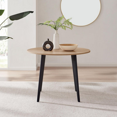 Furniturebox UK Koko Oak Effect Round Dining Table & 4 Black Corona ...