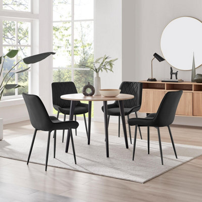 Furniturebox UK Koko Oak Effect Round Dining Table & 4 Black Pesaro ...