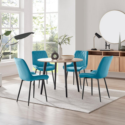 Furniturebox UK Koko Oak Effect Round Dining Table & 4 Blue Pesaro ...