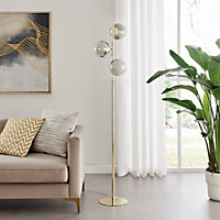 Furniturebox UK Lazio Tree Floor Lamp with 3 Smoked Glass Globes and a Brass Base