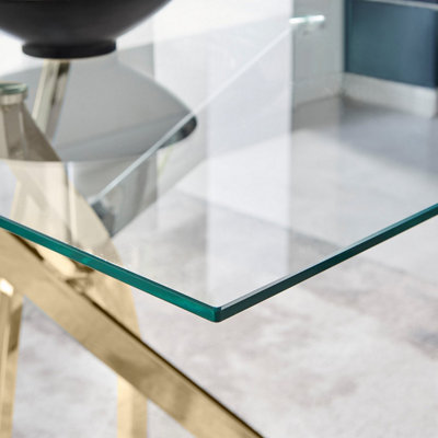 Furniturebox UK Leonardo 4 Gold Dining Table and 4 Green Pesaro Black Leg Chairs