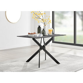 Furniturebox UK Leonardo 4-Seater Dining Table With Grey Glass Marble Effect Top And Black Legs