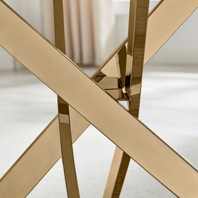 Furniturebox UK Leonardo 4-Seater Dining Table With Grey Glass Marble Effect Top And Gold Legs