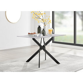 Furniturebox UK Leonardo 4-Seater Dining Table With White Glass Marble Effect Top And Black Legs
