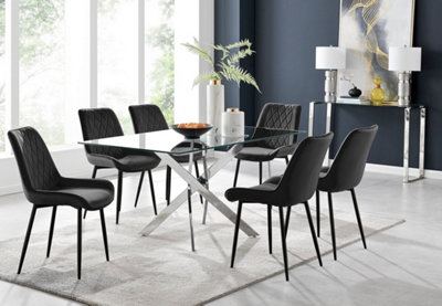 Furniturebox UK Leonardo 6 Dining Table and 6 Black Pesaro Black Leg Chairs