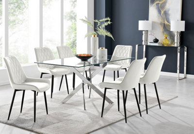 Furniturebox UK Leonardo 6 Dining Table and 6 Cream Pesaro Black Leg Chairs