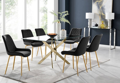 Furniturebox UK Leonardo 6 Gold Dining Table and 6 Black Pesaro Gold ...