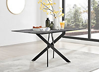 Furniturebox UK Leonardo 6-Seater Dining Table With Grey Glass Marble Effect Top And Black Legs