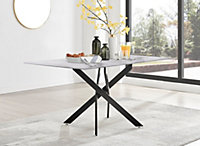 Furniturebox UK Leonardo 6-Seater Dining Table With White Glass Marble Effect Top And Black Legs