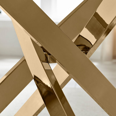 Furniturebox UK Leonardo 6-Seater Dining Table With White Glass Marble Effect Top And Gold Legs