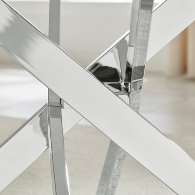 Furniturebox UK Leonardo 6-Seater Dining Table With White Glass Marble Effect Top And Silver Legs