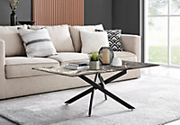 Furniturebox UK Leonardo Coffee Table With Grey Glass Marble Effect Top And Black Legs