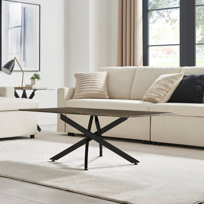 Furniturebox UK Leonardo Coffee Table With Grey Glass Marble Effect Top And Black Legs