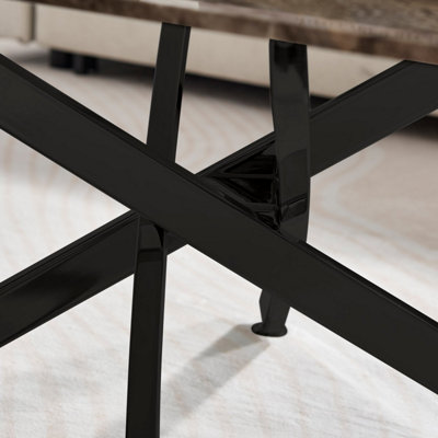 Furniturebox UK Leonardo Coffee Table With Grey Glass Marble Effect Top And Black Legs