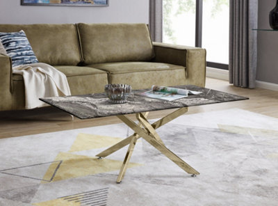 Furniturebox UK Leonardo Coffee Table With Grey Glass Marble Effect Top And Gold Legs