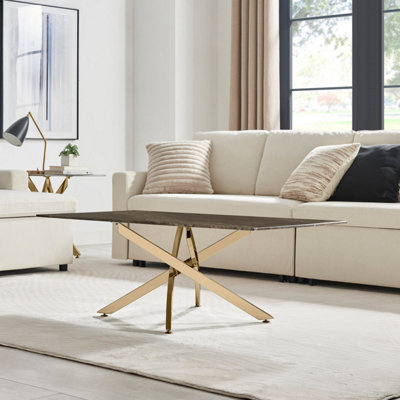 Furniturebox UK Leonardo Coffee Table With Grey Glass Marble Effect Top And Gold Legs