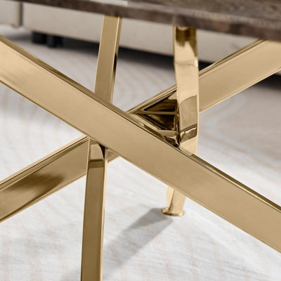 Furniturebox UK Leonardo Coffee Table With Grey Glass Marble Effect Top And Gold Legs