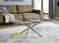 Furniturebox UK Leonardo Coffee Table With Grey Glass Marble Effect Top And Silver Legs