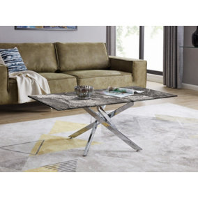 Furniturebox UK Leonardo Coffee Table With Grey Glass Marble Effect Top And Silver Legs
