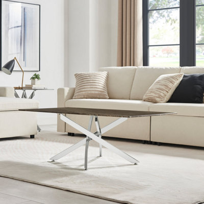 Furniturebox UK Leonardo Coffee Table With Grey Glass Marble Effect Top And Silver Legs