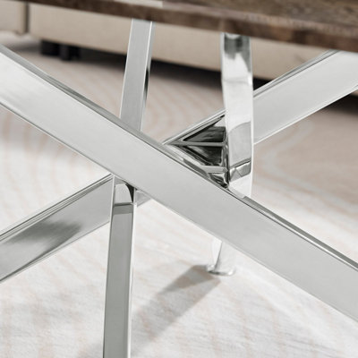 Furniturebox UK Leonardo Coffee Table With Grey Glass Marble Effect Top And Silver Legs