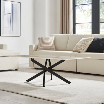 Furniturebox UK Leonardo Coffee Table With White Glass Marble Effect Top And Black Legs