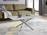 Furniturebox UK Leonardo Coffee Table With White Glass Marble Effect Top And Silver Legs