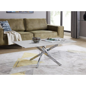 Furniturebox UK Leonardo Coffee Table With White Glass Marble Effect Top And Silver Legs
